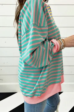 Sale Dear-Lover Colorblock Drop Shoulder Oversize Sweatshirt Sky Blue Stripe