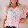 Online Dear-Lover Colorful V Neck Short Sleeve Top Leopard