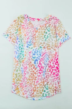 Online Dear-Lover Colorful V Neck Short Sleeve Top Leopard