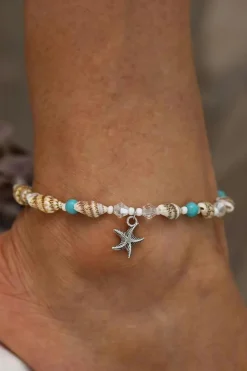 Best Dear-Lover Conch Beaded Starfish Beach Anklet White