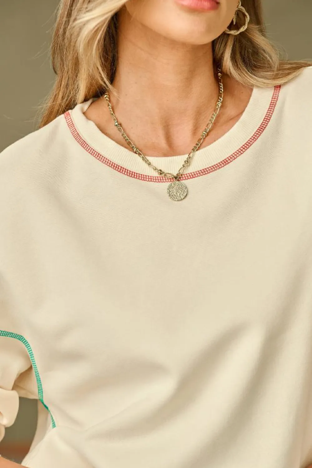 Best Dear-Lover Contrast Stitching Split Baggy Sweatshirt White