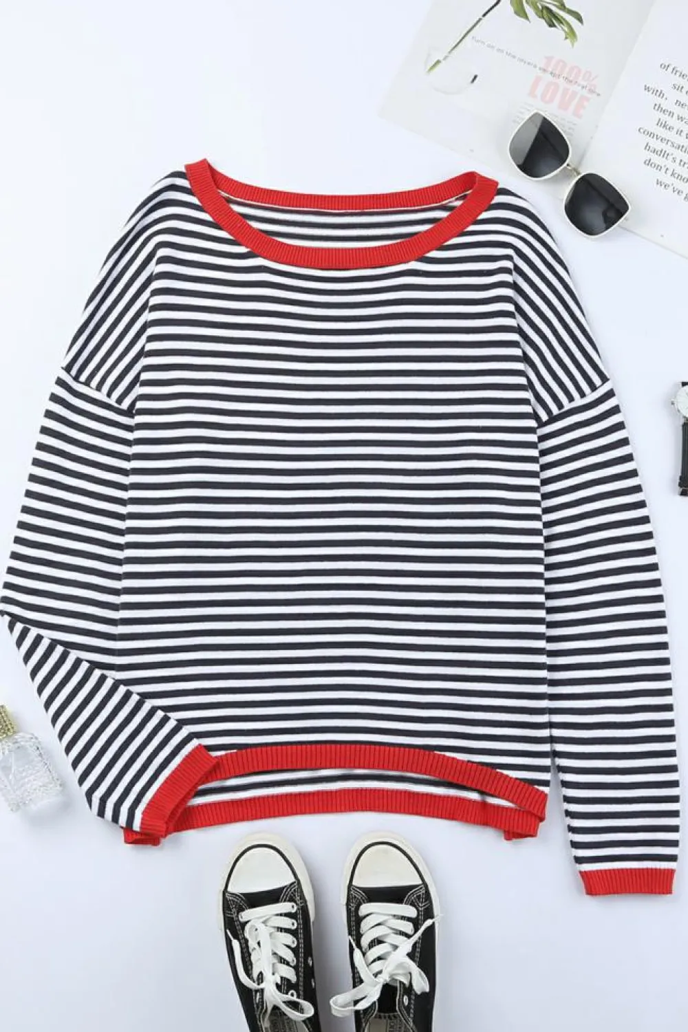 Best Dear-Lover Contrast Trimmed d Drop Shoulder Sweater Stripe