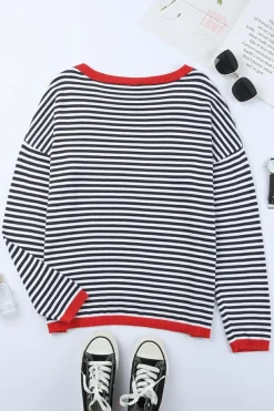 Best Dear-Lover Contrast Trimmed d Drop Shoulder Sweater Stripe