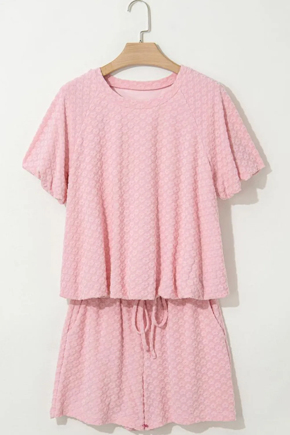 Best Dear-Lover Daisy Jacquard Textured Casual Short Set Coral Paradise