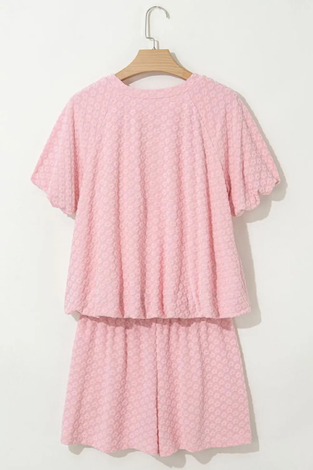 Best Dear-Lover Daisy Jacquard Textured Casual Short Set Coral Paradise
