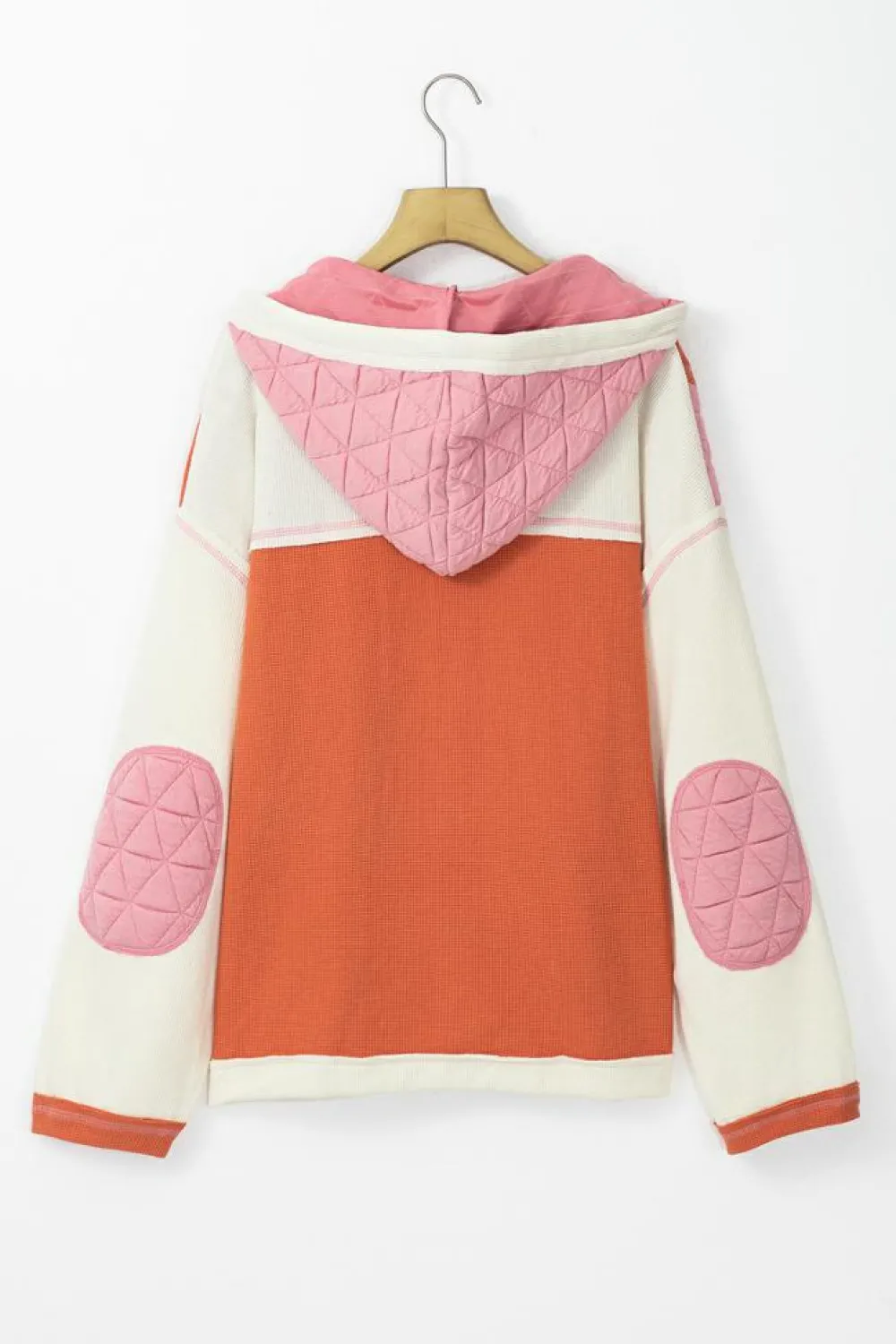 Sale Dear-Lover Quilted Textured Patchwork Loose Fit Hooded Jacket Coral
