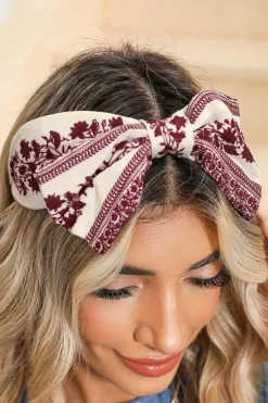 Hot Dear-Lover Retro Floral Vine Printed Bow Knot Headband Coral