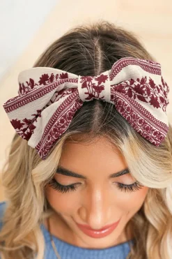 Hot Dear-Lover Retro Floral Vine Printed Bow Knot Headband Coral