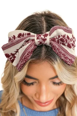Hot Dear-Lover Retro Floral Vine Printed Bow Knot Headband Coral