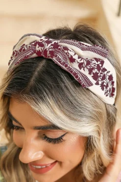 Hot Dear-Lover Retro Floral Vine Printed Bow Knot Headband Coral