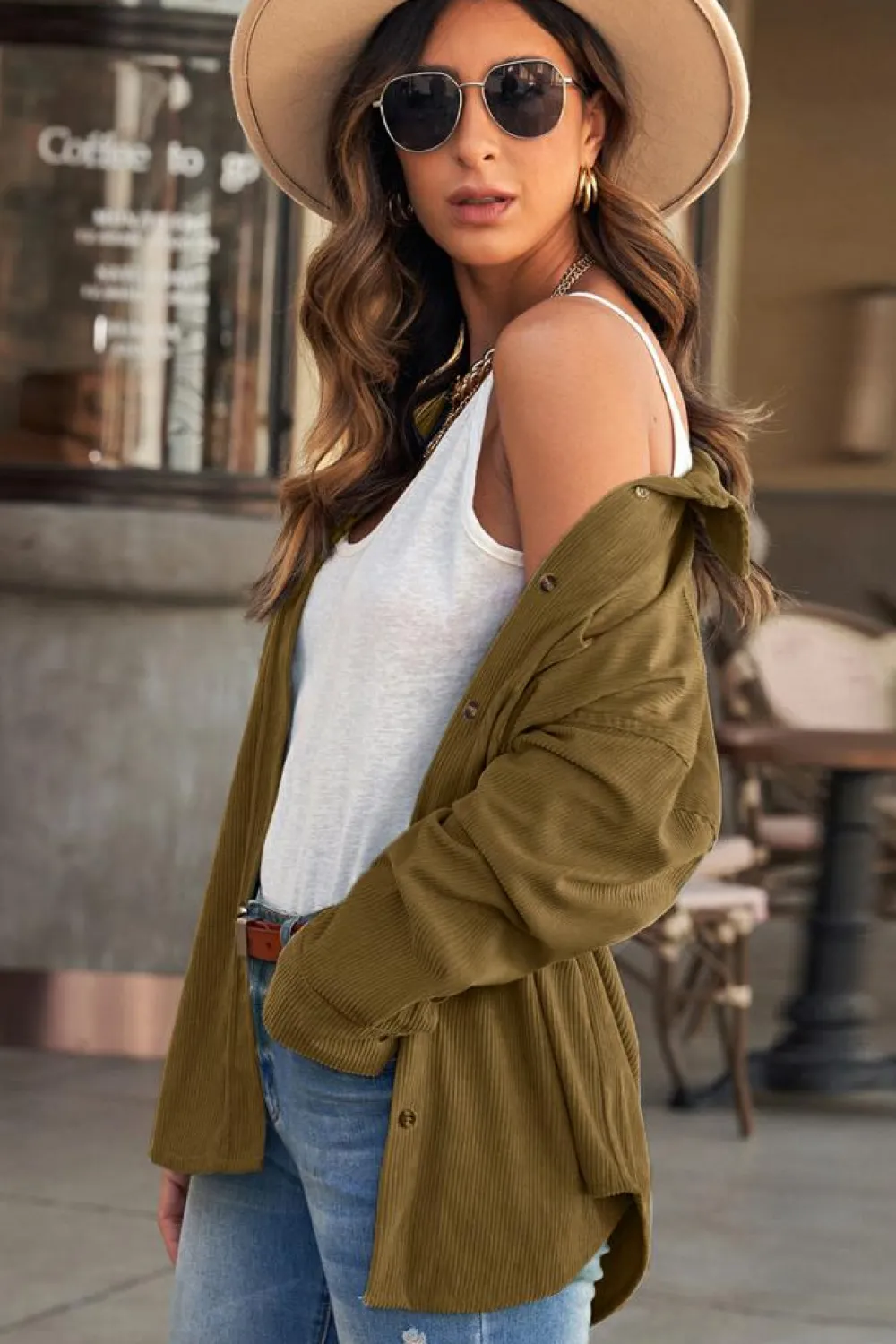 Best Dear-Lover Corduroy Button Pocket Shirt Khaki