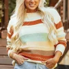 Online Dear-Lover Crew Neck Drop-shoulder d Color Block Sweater Stripe