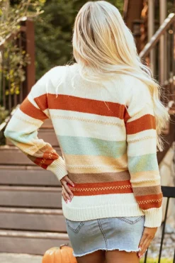 Online Dear-Lover Crew Neck Drop-shoulder d Color Block Sweater Stripe