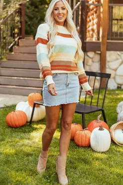 Online Dear-Lover Crew Neck Drop-shoulder d Color Block Sweater Stripe