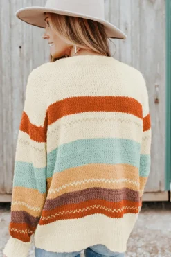 Online Dear-Lover Crew Neck Drop-shoulder d Color Block Sweater Stripe