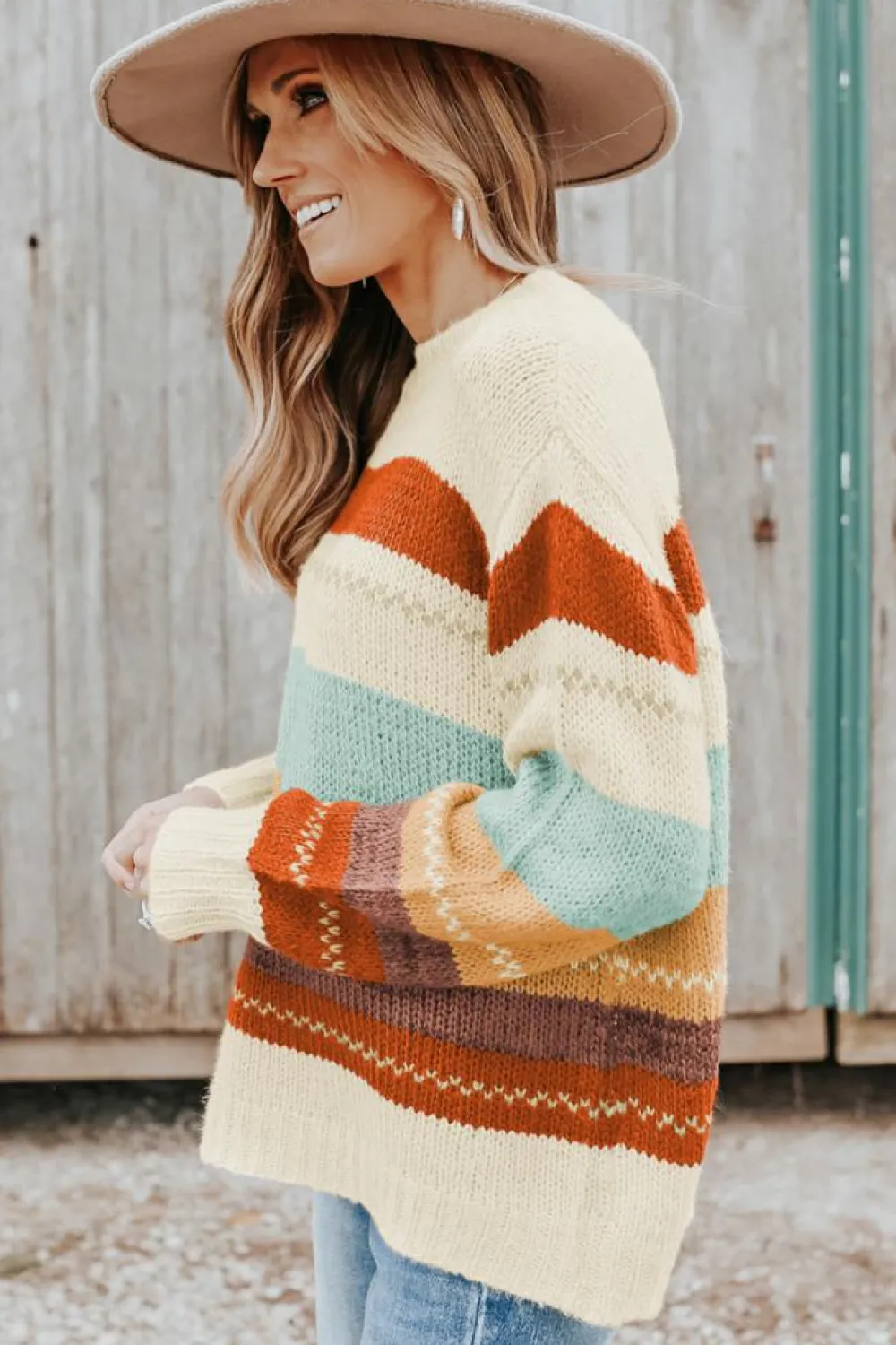 Online Dear-Lover Crew Neck Drop-shoulder d Color Block Sweater Stripe