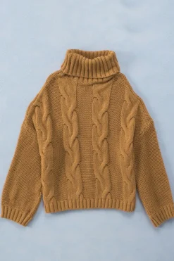 Fashion Dear-Lover Cuddle Weather Cable Knit Handmade Turtleneck Sweater Yellow