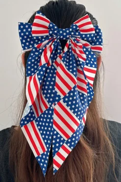 New Dear-Lover American Flag Large Bow Knot Hair Clip Dark Blue