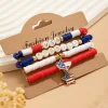 Clearance Dear-Lover American Flag Pendant Letter Beaded Bracelet Set Dark Blue