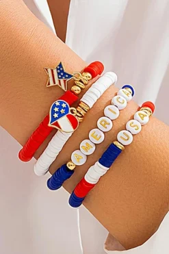 Clearance Dear-Lover American Flag Pendant Letter Beaded Bracelet Set Dark Blue