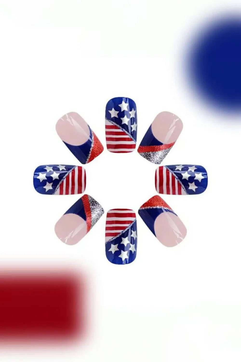 Best Dear-Lover American Flag Shiny Square False Nails Dark Blue