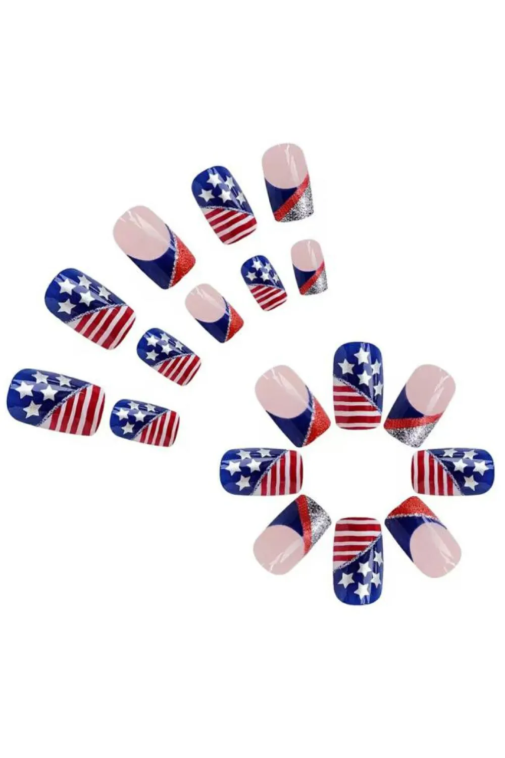 Best Dear-Lover American Flag Shiny Square False Nails Dark Blue