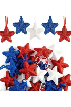 Outlet Dear-Lover American Flag Theme Glitter 3D Star Hanging Ornaments Dark Blue