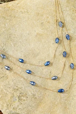 Hot Dear-Lover Artificial Crystal Metallic Multi Layered Necklace Dark Blue