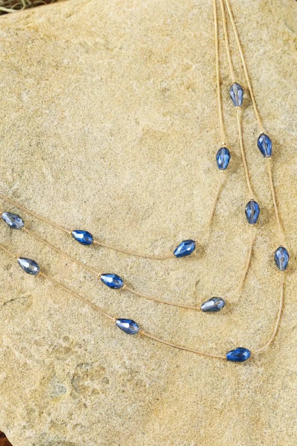 Hot Dear-Lover Artificial Crystal Metallic Multi Layered Necklace Dark Blue