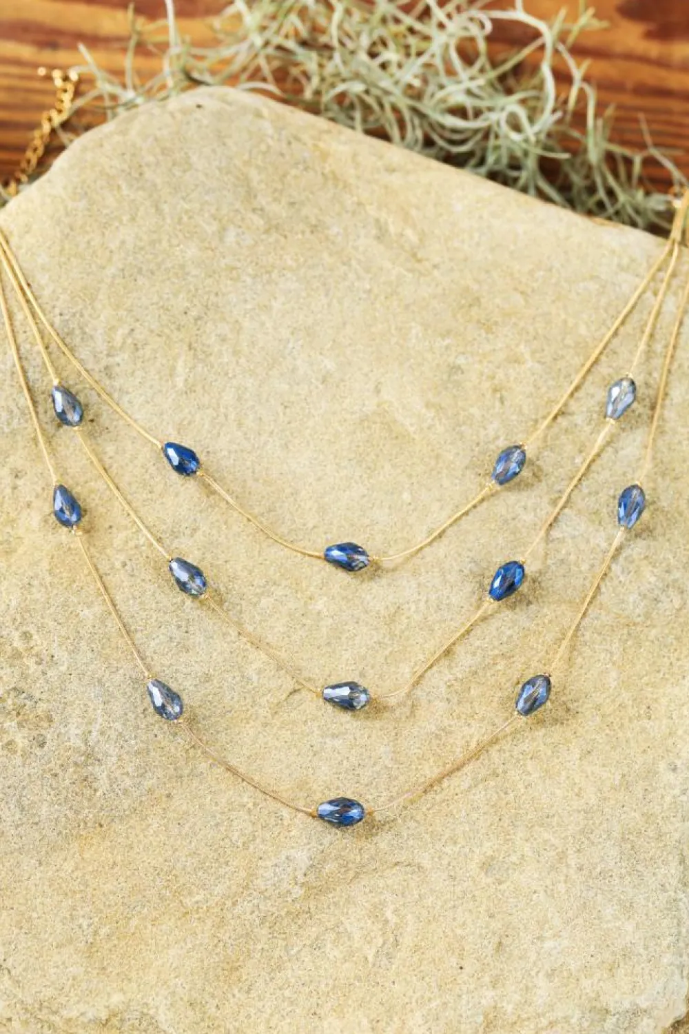 Hot Dear-Lover Artificial Crystal Metallic Multi Layered Necklace Dark Blue