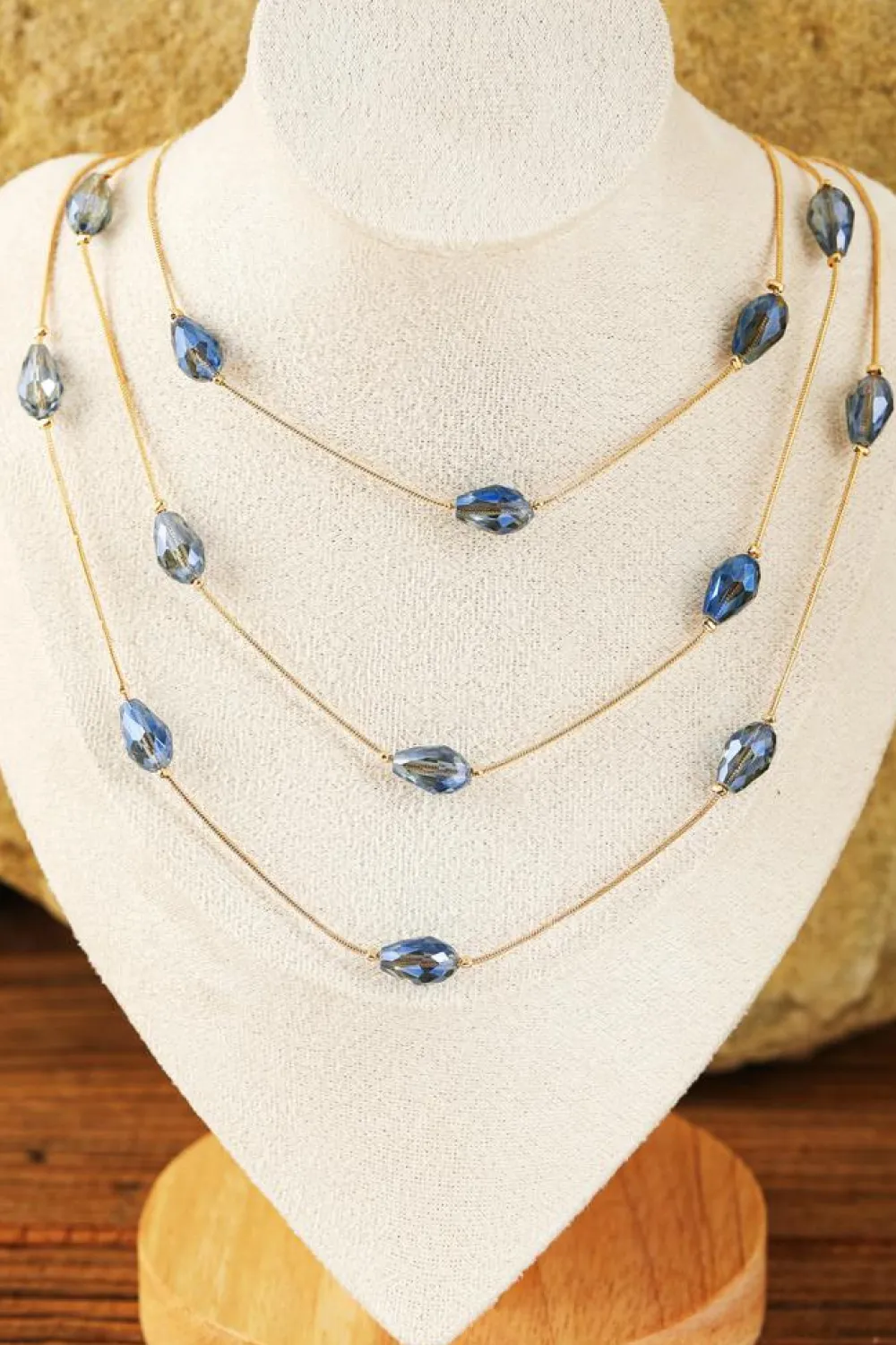Hot Dear-Lover Artificial Crystal Metallic Multi Layered Necklace Dark Blue