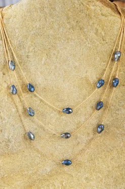 Hot Dear-Lover Artificial Crystal Metallic Multi Layered Necklace Dark Blue
