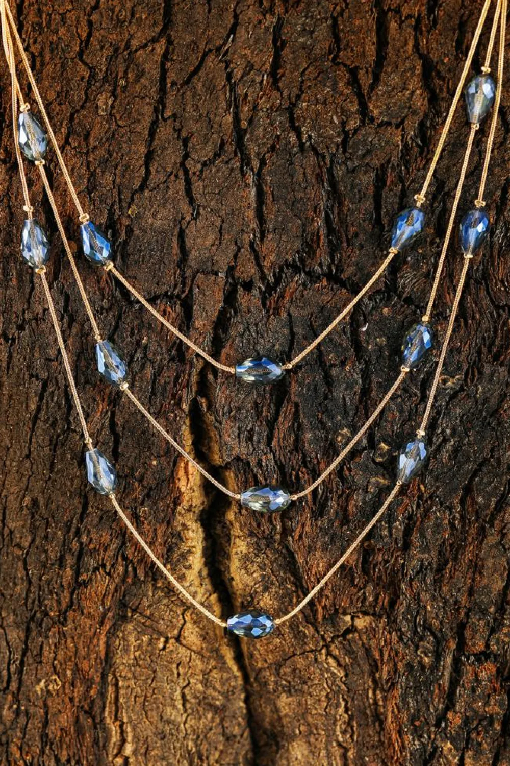 Hot Dear-Lover Artificial Crystal Metallic Multi Layered Necklace Dark Blue