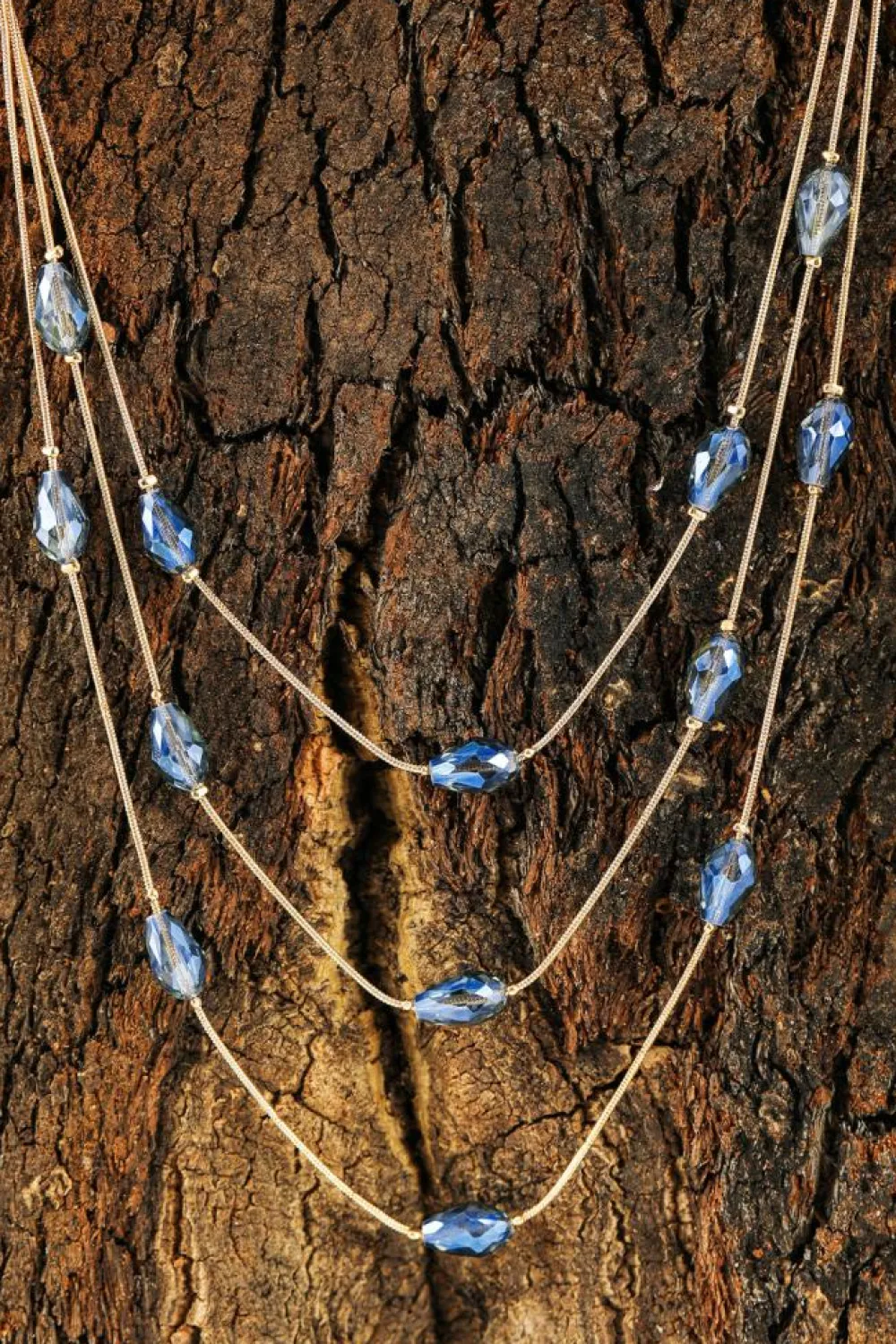 Hot Dear-Lover Artificial Crystal Metallic Multi Layered Necklace Dark Blue