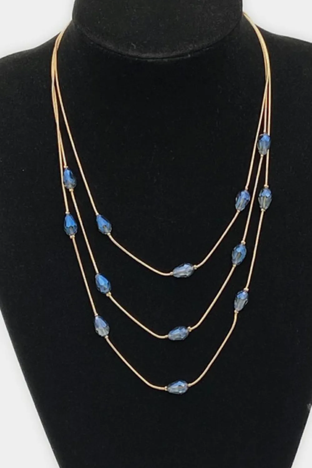 Hot Dear-Lover Artificial Crystal Metallic Multi Layered Necklace Dark Blue