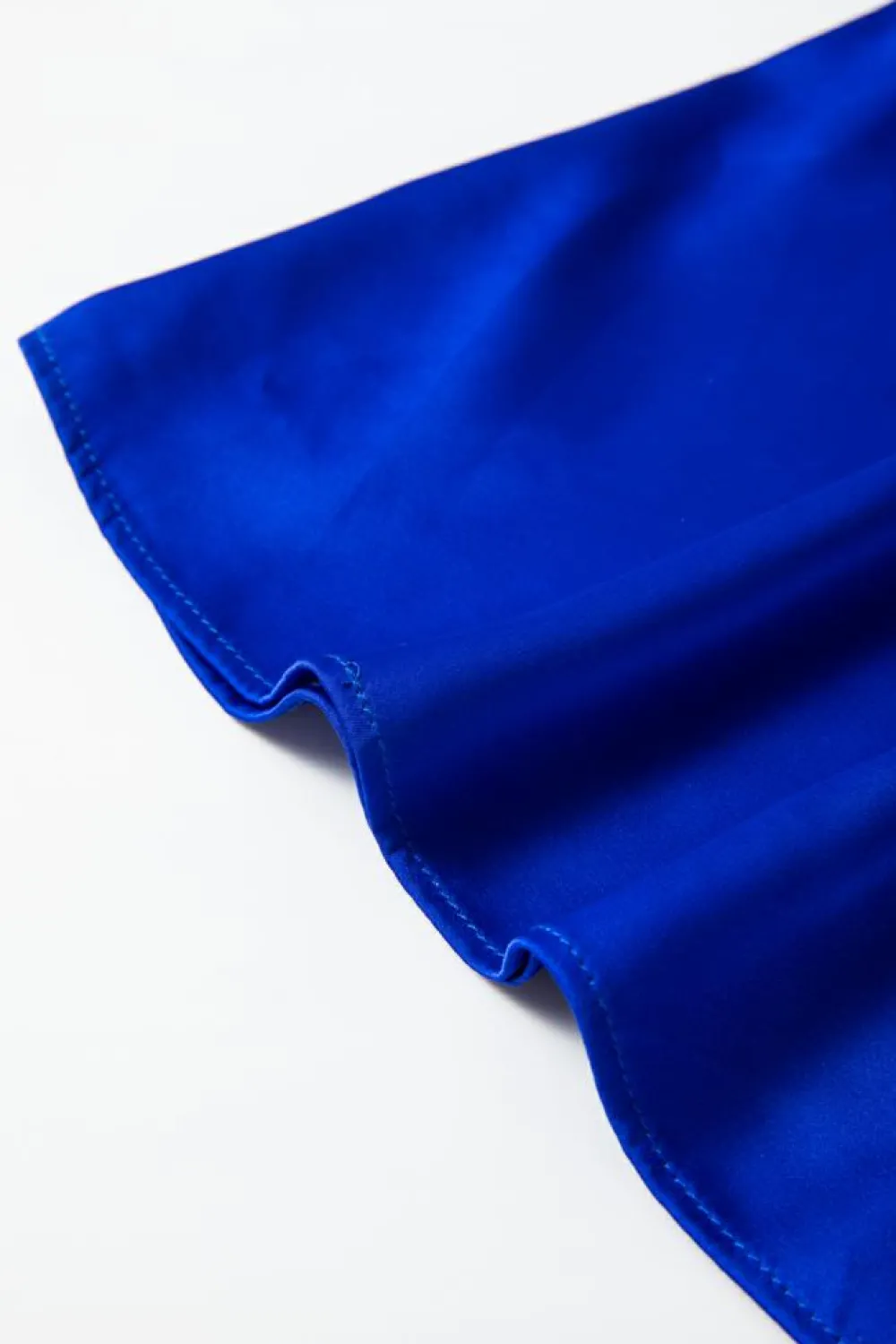 Online Dear-Lover Asymmetric One Shoulder Bell Sleeve Satin Blouse Dark Blue