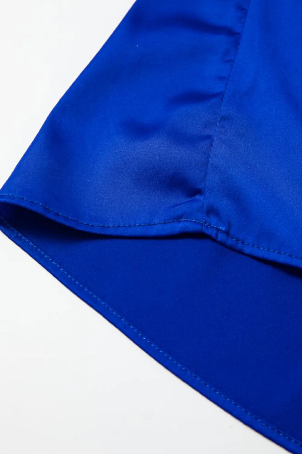 Online Dear-Lover Asymmetric One Shoulder Bell Sleeve Satin Blouse Dark Blue