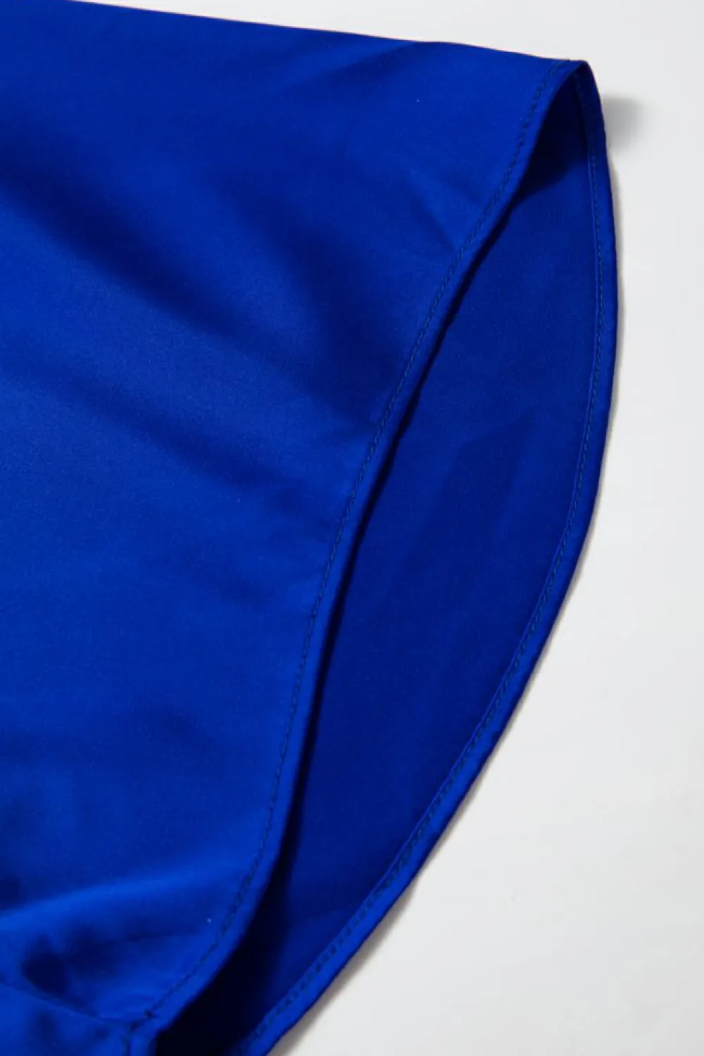 Online Dear-Lover Asymmetric One Shoulder Bell Sleeve Satin Blouse Dark Blue