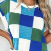 Clearance Dear-Lover Color Block Cap Sleeve Sweater Dark Blue