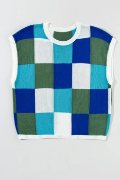 Clearance Dear-Lover Color Block Cap Sleeve Sweater Dark Blue