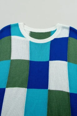 Clearance Dear-Lover Color Block Cap Sleeve Sweater Dark Blue