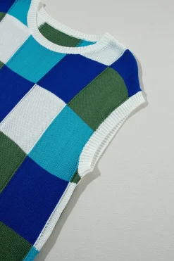 Clearance Dear-Lover Color Block Cap Sleeve Sweater Dark Blue