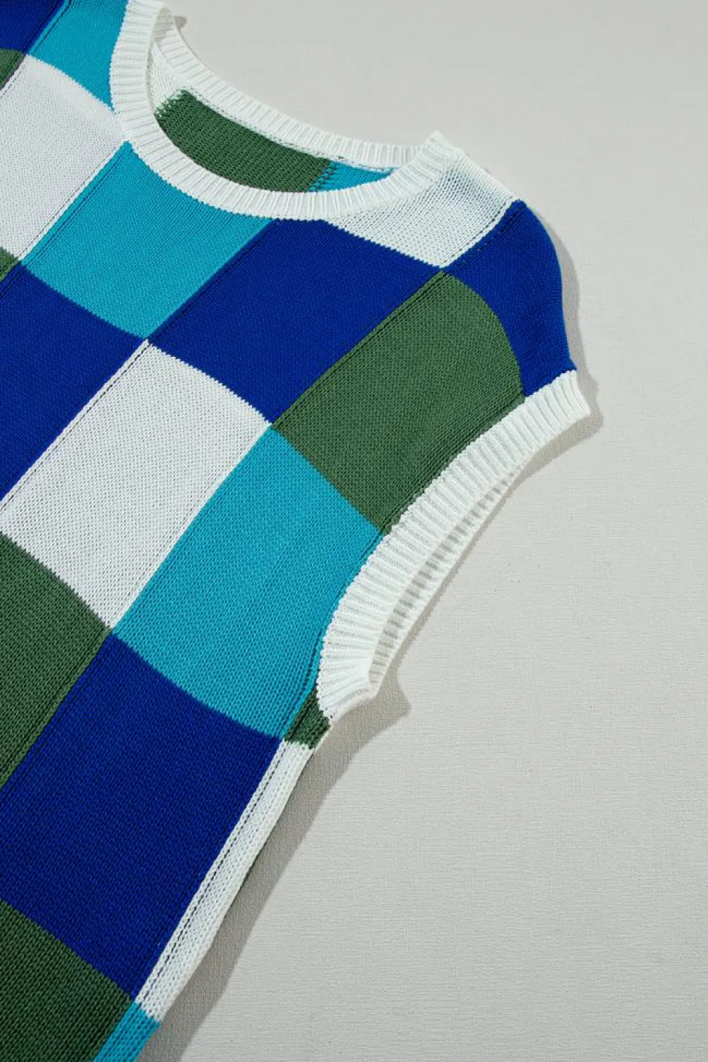 Clearance Dear-Lover Color Block Cap Sleeve Sweater Dark Blue