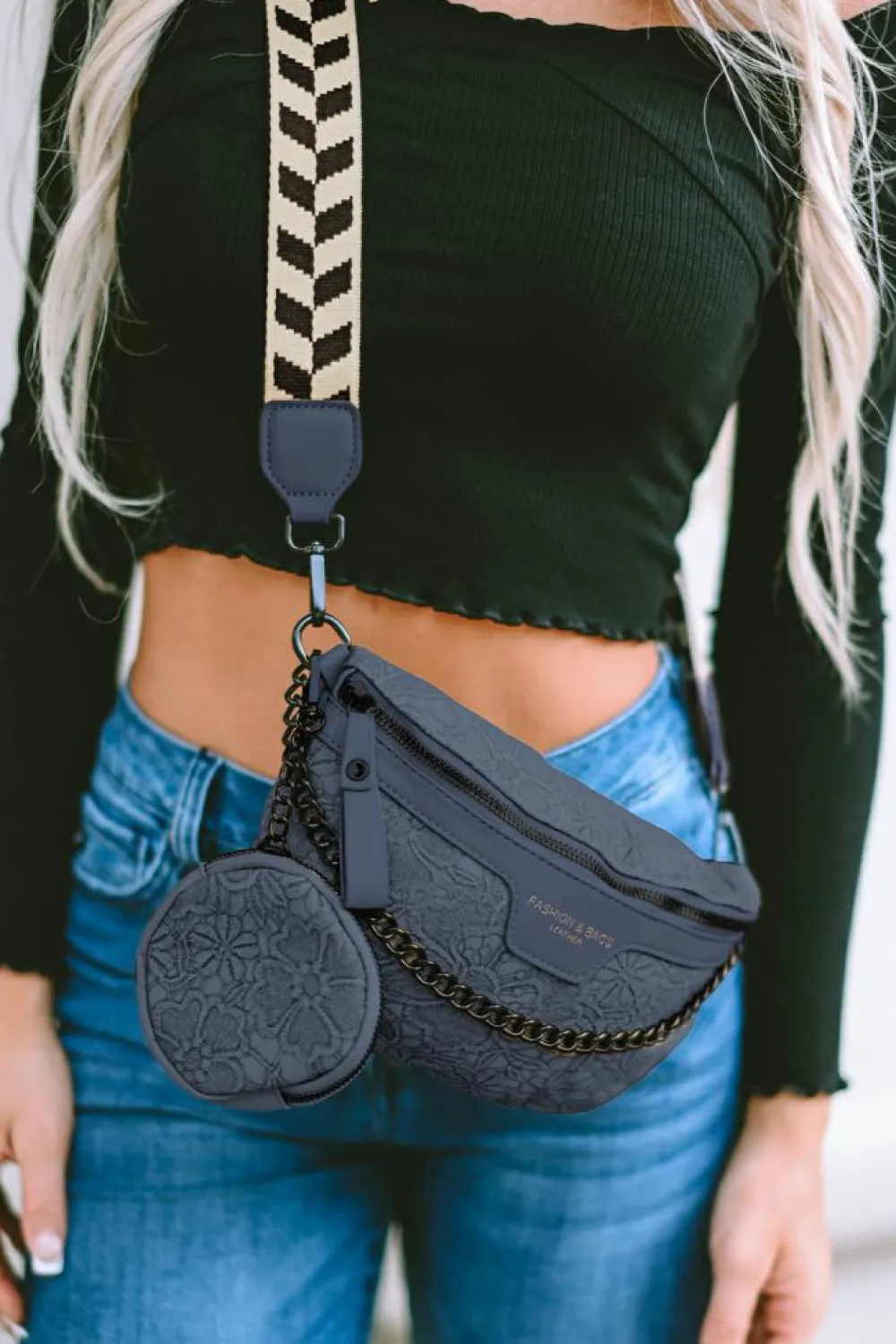 Hot Dear-Lover Colorblock Strap Chain Shoulder Bag With Coin Purse Dark Blue