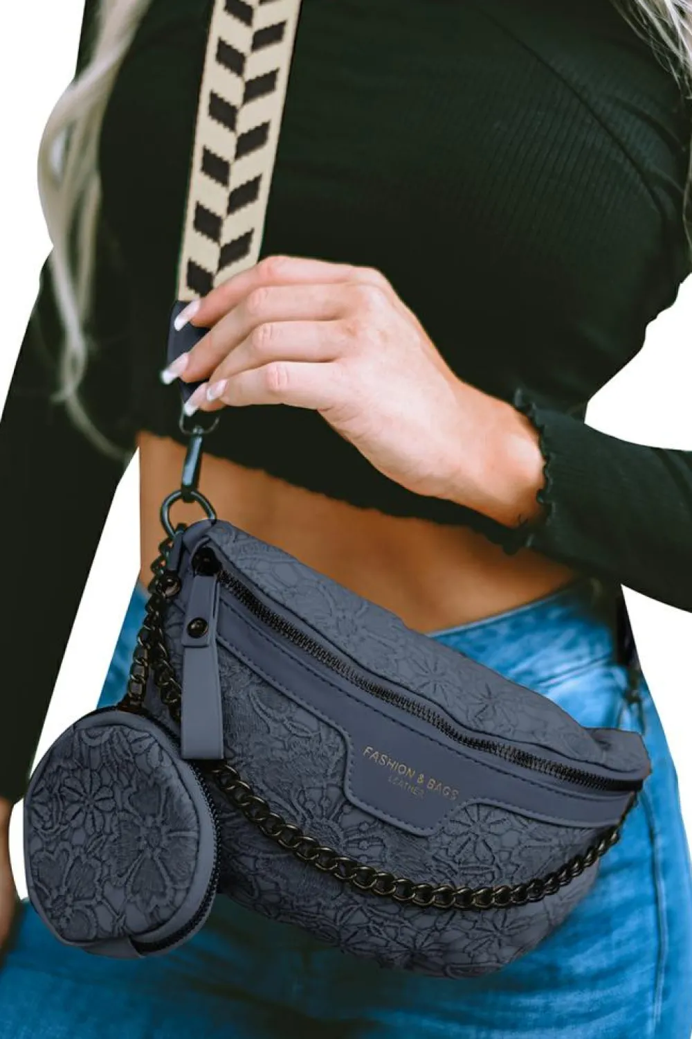 Hot Dear-Lover Colorblock Strap Chain Shoulder Bag With Coin Purse Dark Blue