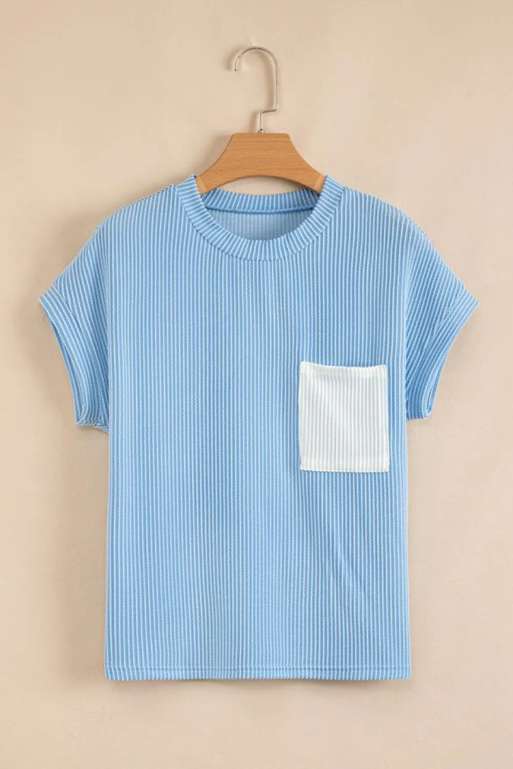 Outlet Dear-Lover Corded Knit Color Block Pocketed Crew Neck T Shirt Dark Blue