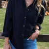 Sale Dear-Lover Dark Corduroy Button Pocket Shirt Blue