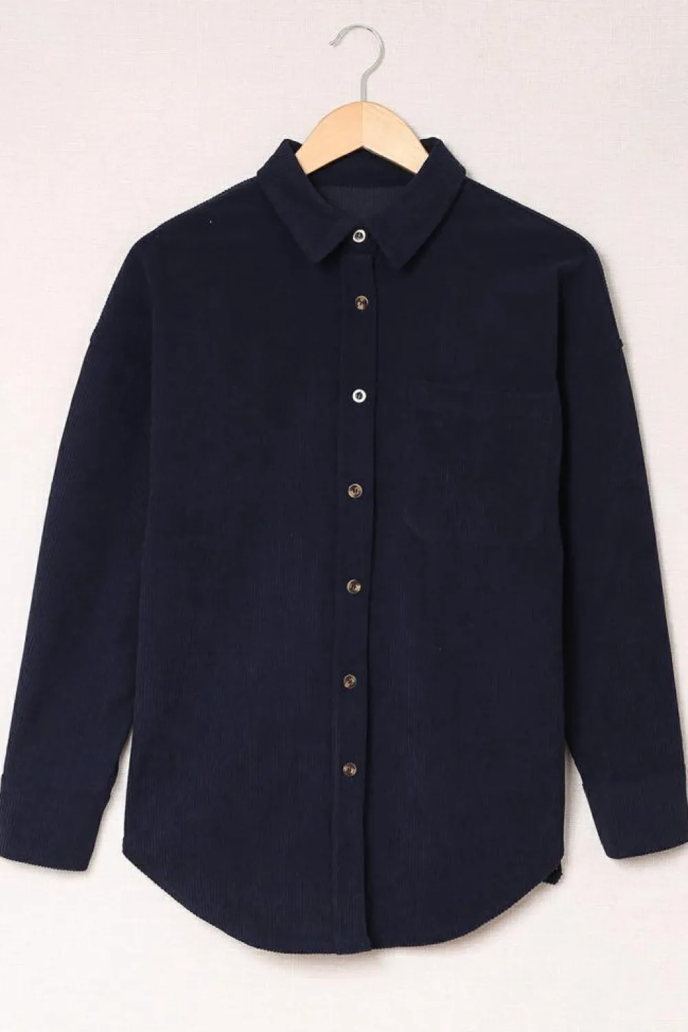 Sale Dear-Lover Dark Corduroy Button Pocket Shirt Blue
