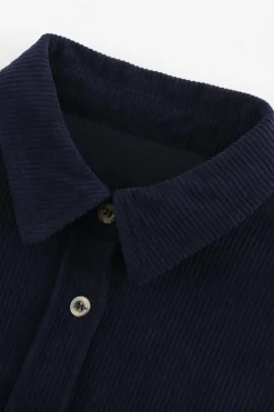 Sale Dear-Lover Dark Corduroy Button Pocket Shirt Blue