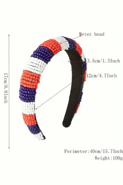 Clearance Dear-Lover Flag Day Beaded Wide Headband Dark Blue
